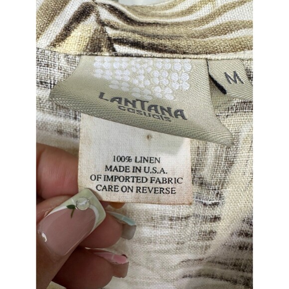 Vintage Lantana Casuals Women's 100% Linen Hawaiian Tropical Button Down Shirt M - Picture 5 of 7